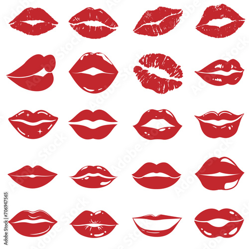 Lips vector icon set. kiss illustration sign collection.  woman symbol. love logo. photo