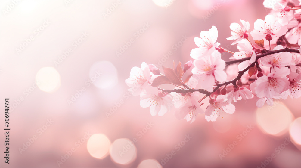 blurry pink blossoms with bokeh lights background