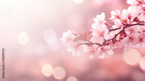 blurry pink blossoms with bokeh lights background © Yuwarin