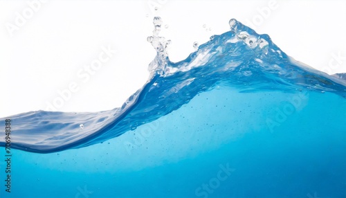 Blue water wave and bubbles isolated on white background. For graphic design, editing.