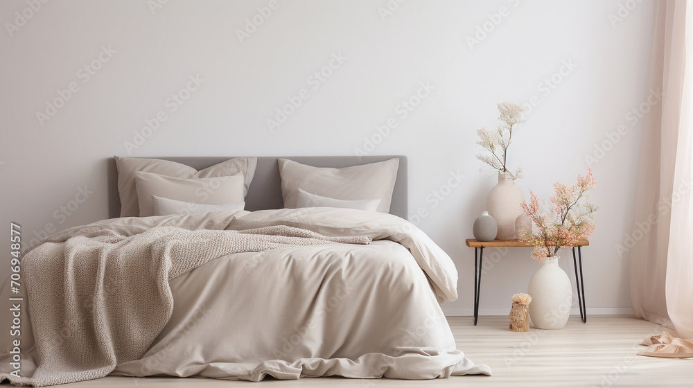 French Country Comfort: Modern Bedroom with Soft Beige and Grey Bedding French Country Comfort: Modern Bedroom with Soft Beige and Grey Bedding