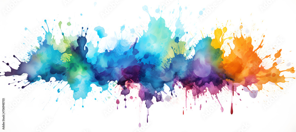 Abstract multicolor rainbow painting illustration. Watercolor splashes isolated on white background