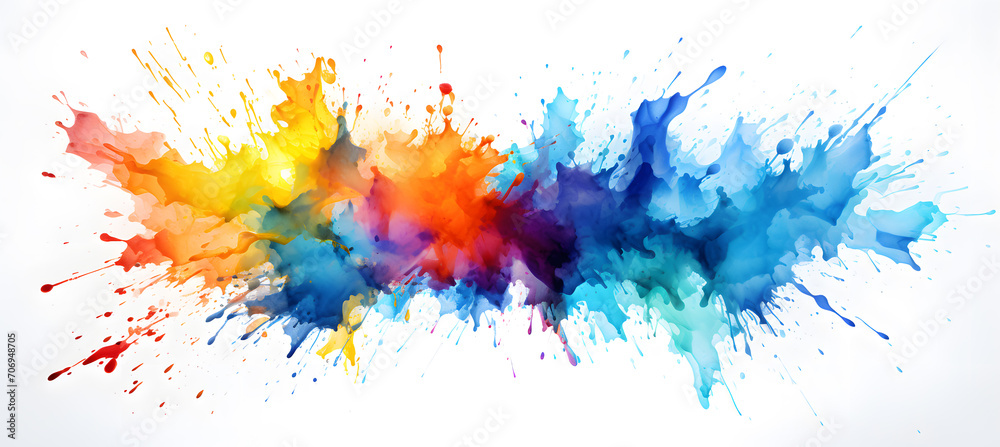 Fototapeta premium Abstract multicolor rainbow painting illustration. Watercolor splashes isolated on white background