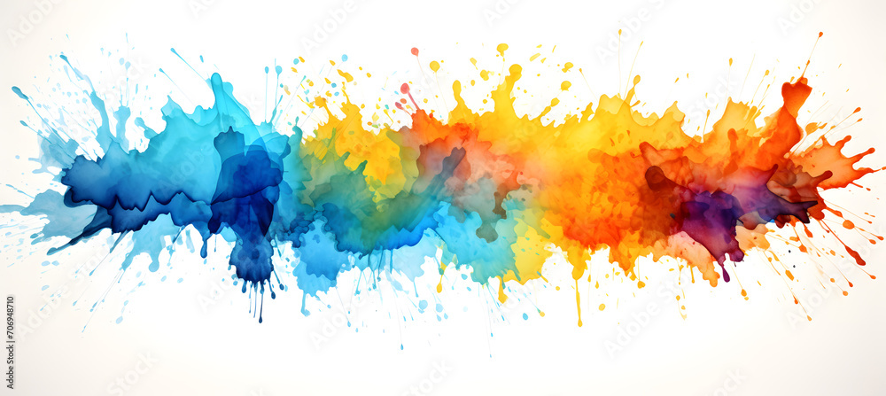 Fototapeta premium Abstract multicolor rainbow painting illustration. Watercolor splashes isolated on white background