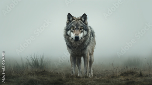 A wolf on a plain in the fog © frimufilms