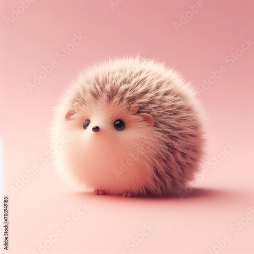Сute fluffy baby hedgehog toy on a pastel pink background. Minimal adorable animals concept. Wide screen wallpaper. Web banner with copy space for design.