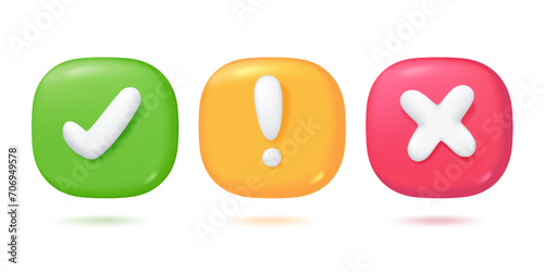 wrong check mark Choosing to decide on something Accept and reject buttons. 3d vector illustration.