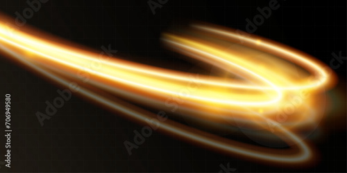Light gold effect of shiny lines.Gold color glowing design element.Wavy bright stripes.	
