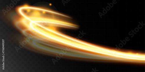 Light gold effect of shiny lines.Gold color glowing design element.Wavy bright stripes.	
