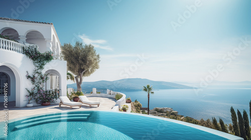 Mediterranean Bliss: Traditional White House with Pool and Panoramic Sea View © pierre