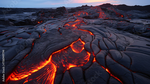 Lava patterns during volcanic eruption at Mount