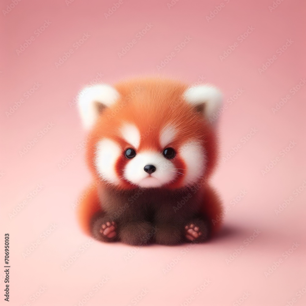 Сute fluffy baby red panda toy on a pastel pink background. Minimal adorable animals concept. Wide screen wallpaper. Web banner with copy space for design. Сute fluffy baby red panda toy on a pastel pink background. Minimal adorable animals concept. Wide screen wallpaper. Web banner with copy space for design.