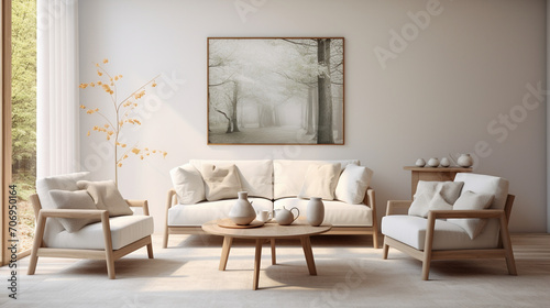 Clean Elegance: White Sofa and Armchairs in Scandinavian-Styled Living Room