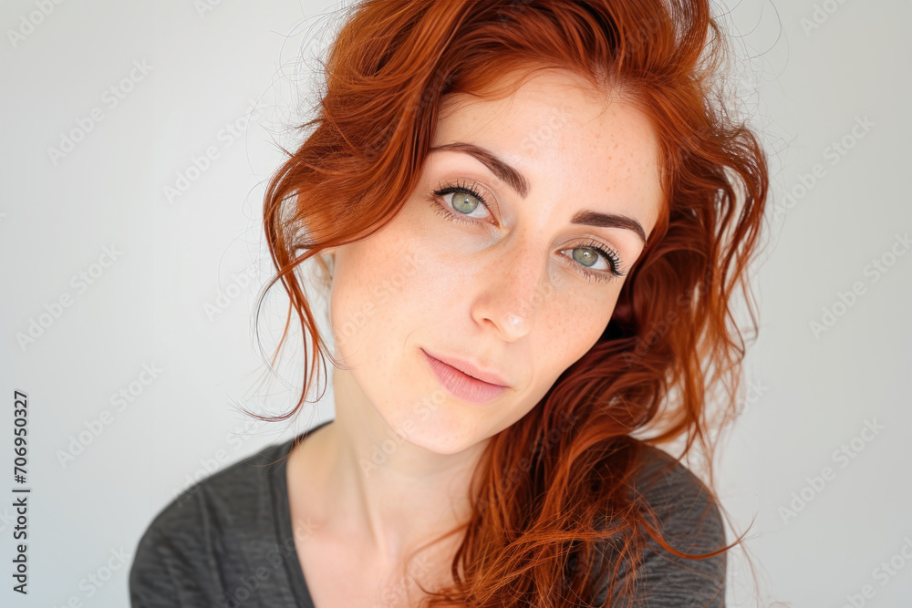 belle femme auburn aux yeux vert sur fond blanc belle femme auburn aux yeux vert sur fond blanc