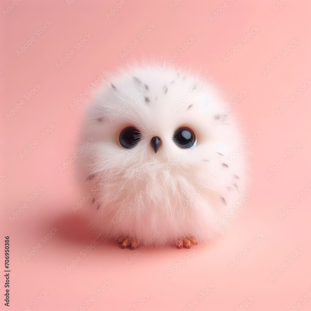 Сute fluffy baby snowy owl bird toy on a pastel pink background. Minimal adorable animals concept. Wide screen wallpaper. Web banner with copy space for design. Сute fluffy baby snowy owl bird toy on a pastel pink background. Minimal adorable animals concept. Wide screen wallpaper. Web banner with copy space for design.