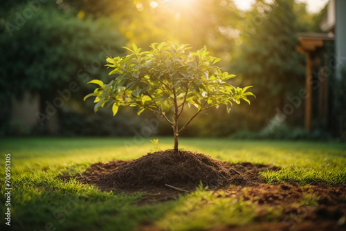 Seedlings grow in soil.Planting trees to reduce global warming.