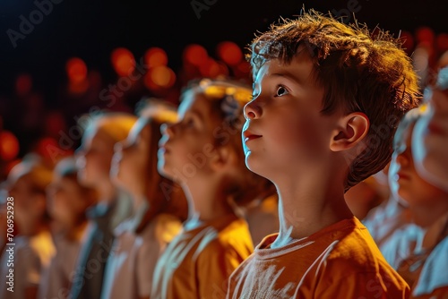 Youngsters Performing on a School Theater Platform. Generative Ai. photo