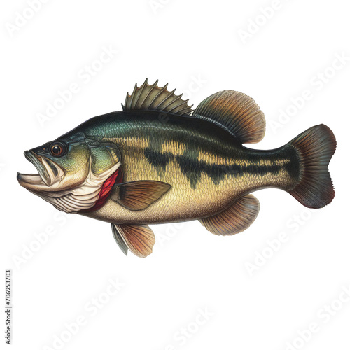 Vintage biology illustration of a largemouth bass (Micropterus salmoides)