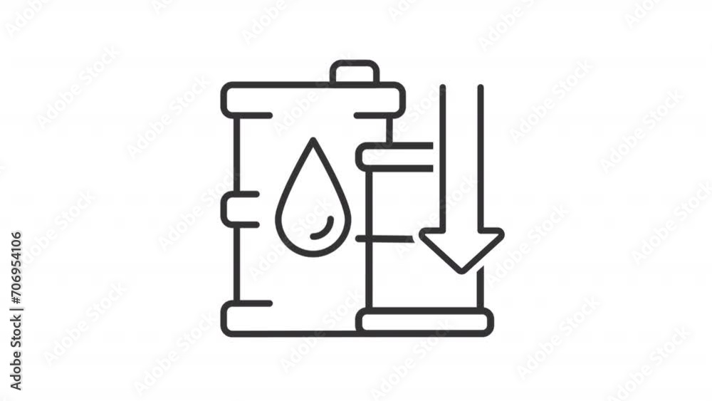 2D black simple thin line animation of falling oil prices icon, HD video with transparent background, seamless loop 4K video representing economic crisis. 2D black simple thin line animation of falling oil prices icon, HD video with transparent background, seamless loop 4K video representing economic crisis.