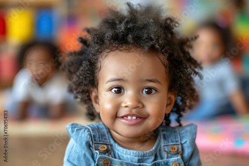 African American toddlers attend a multicultural daycare. Generative Ai. photo