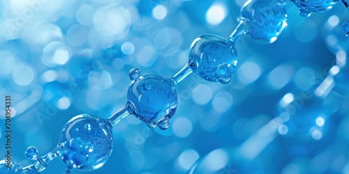 Blue liquid serum background with blue molecular atom structures. Generative Ai.