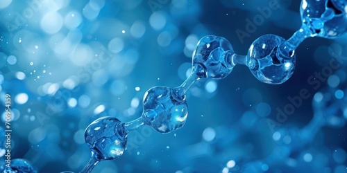 Blue liquid serum background with blue molecular atom structures. Generative Ai.