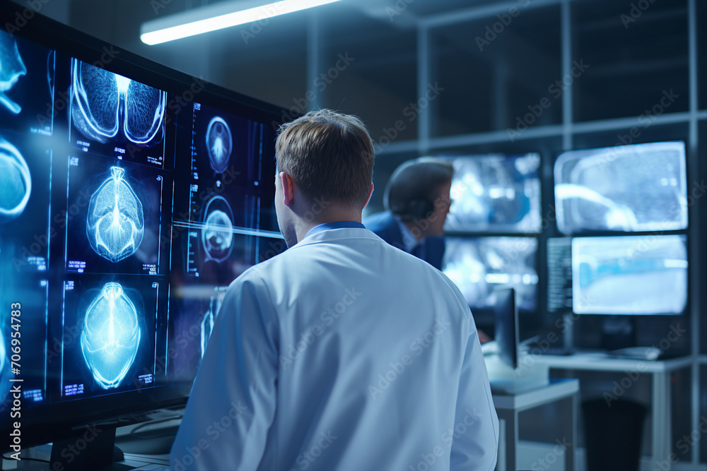 Experienced doctor in operation room analyzing x ray diagnosis surgeon radiologist Generative AI Experienced doctor in operation room analyzing x ray diagnosis surgeon radiologist Generative AI