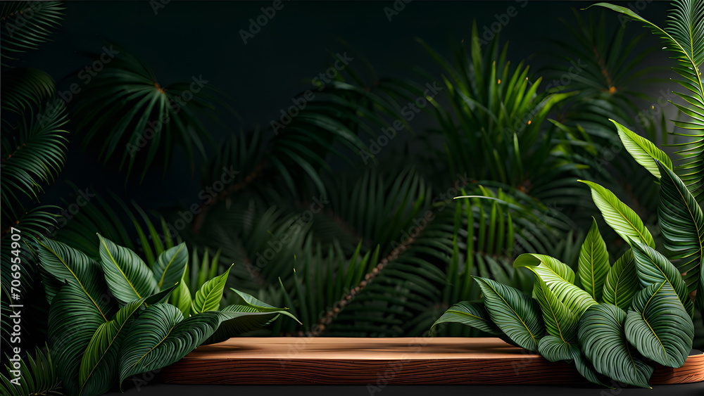 empty wooden product podium in tropical empty wooden product podium in tropical