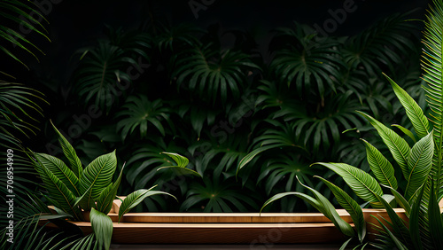 empty wooden  product podium in  tropical 