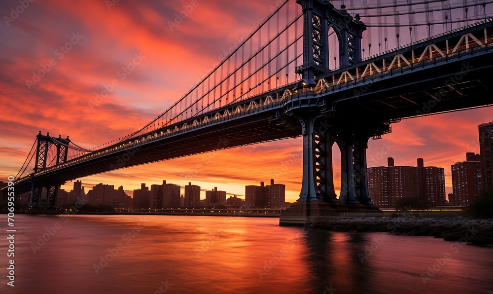 Manhattan Bridge at sunset, New York City, United States. Manhattan Bridge at sunset, New York City, United States.