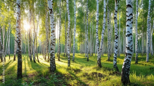 Summer birch forest, beautiful landscape. Birch tree forest photo