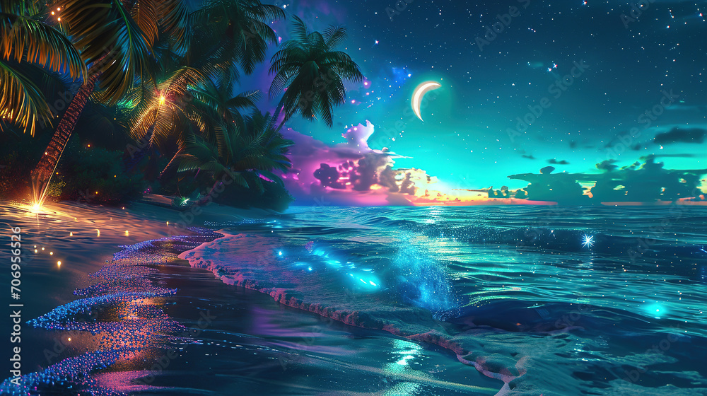 Fototapeta premium The Moon Night And Sea. Fiction. Concept Art. Realistic Illustra