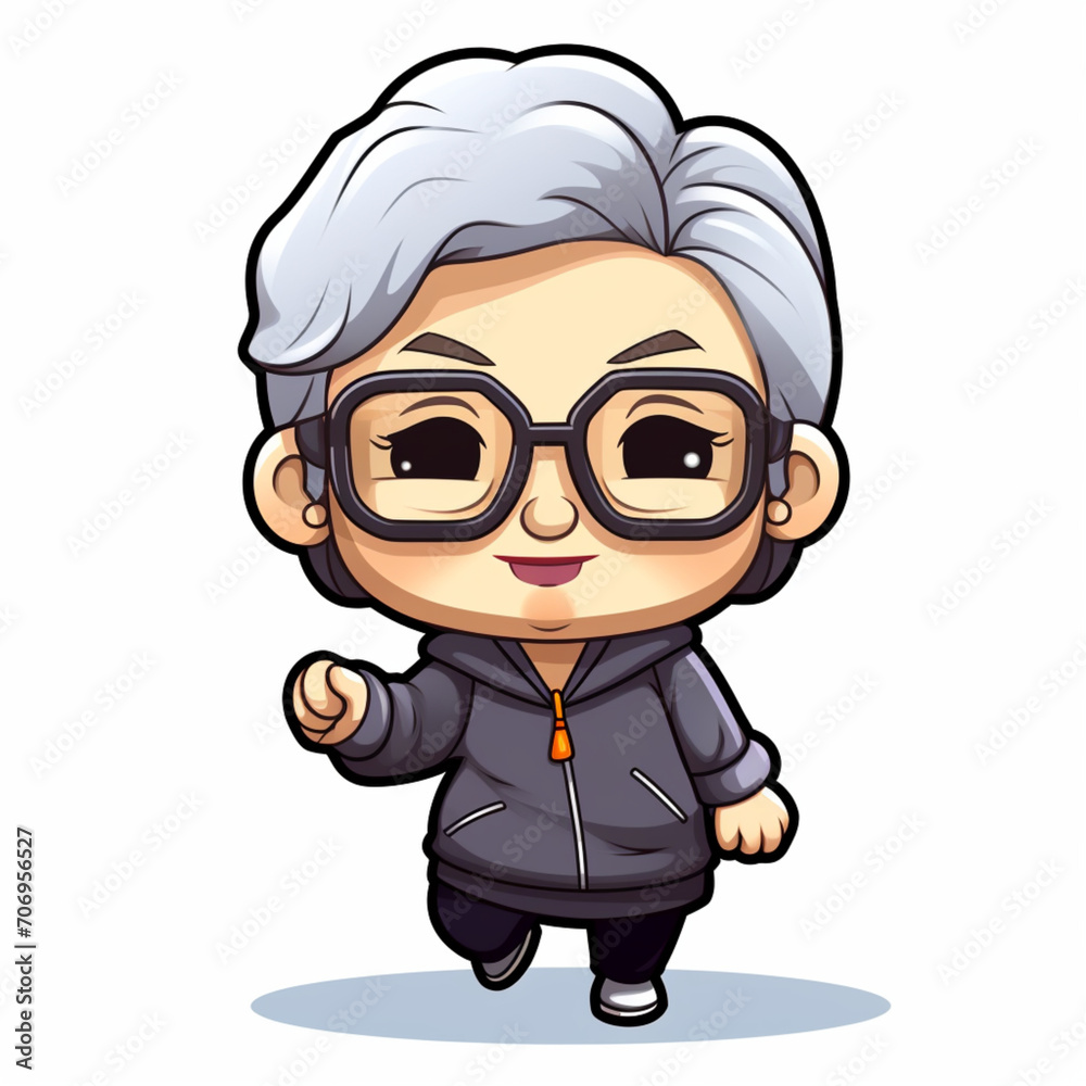 Chibi Style Active Senior Woman in Sportswear Chibi Style Active Senior Woman in Sportswear