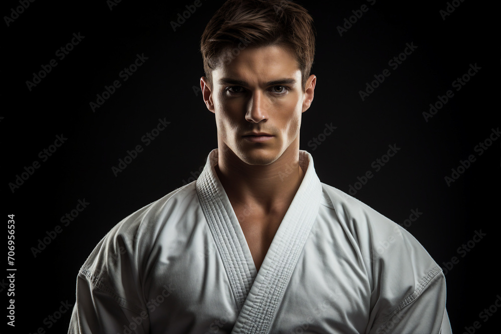 Generative AI picture of experienced karate fighter club martial arts traditional clothes training