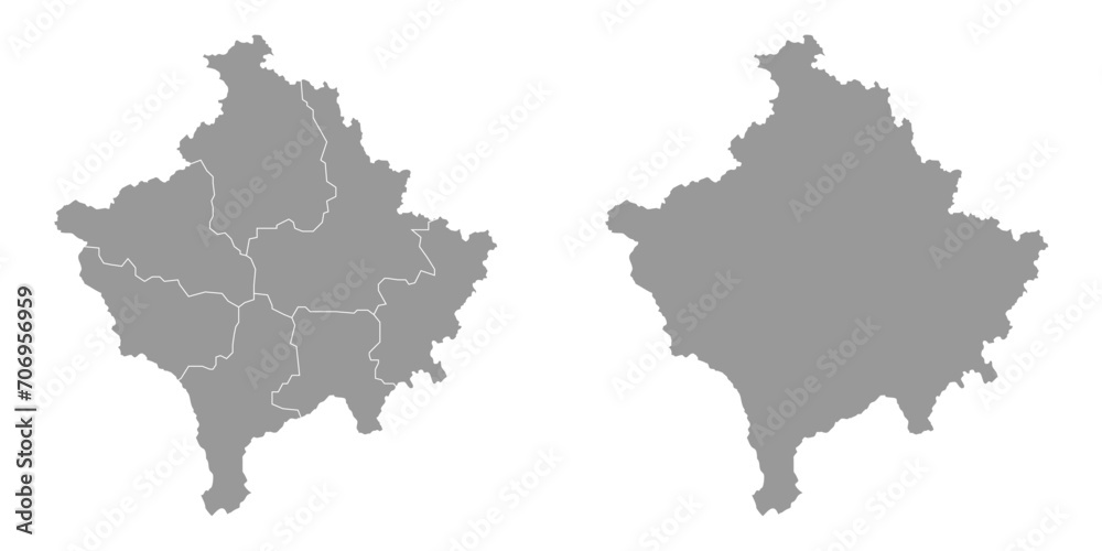 Kosovo grey map with districts. Vector illustration.