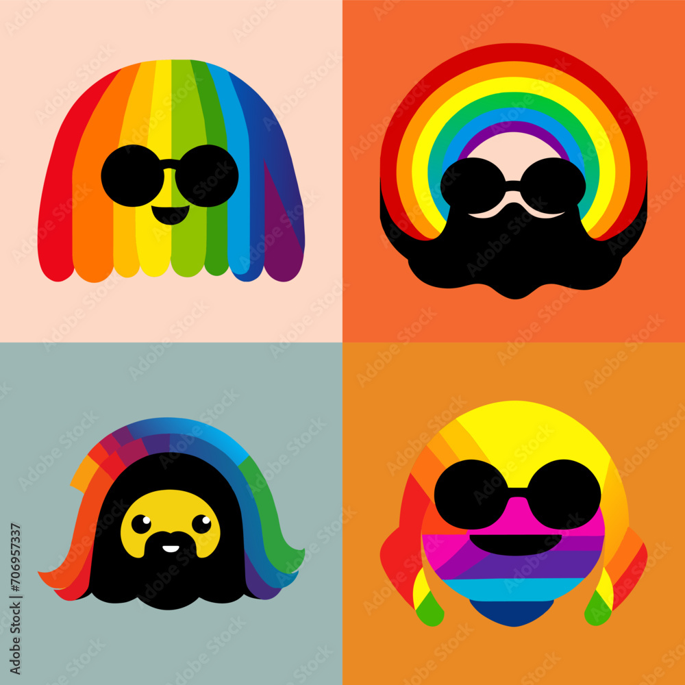 Fototapeta premium Happy cute sweet groovy hippie funny rainbow wallpaper background vector.
