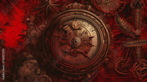 red   vintage background  products  enginer  generative  ai  steampunk  background  clockwork  brooch  