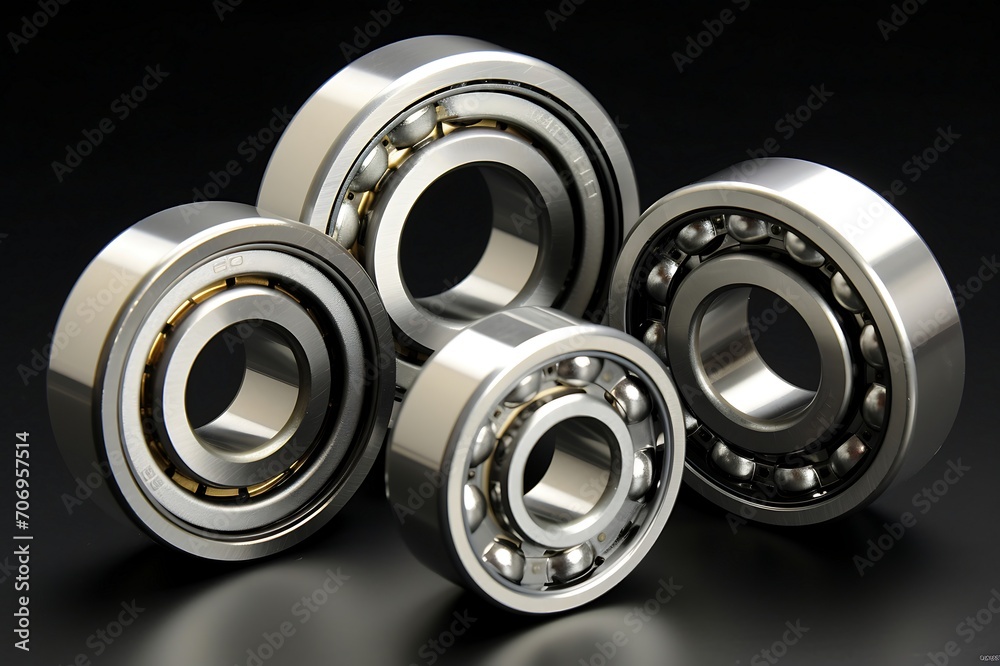 Ball bearings on a black background. Close-up of bearings. Ball bearings on a black background. Close-up of bearings.
