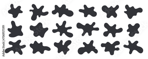 Set of organic blob or irregular abstract shapes. Liquid amoeba forms, black blotches isolated on white background. Doodle asymmetric splotches collection. photo
