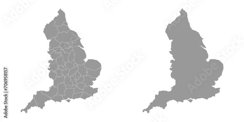 Grey map of ceremonial counties of England. Vector illustration. photo