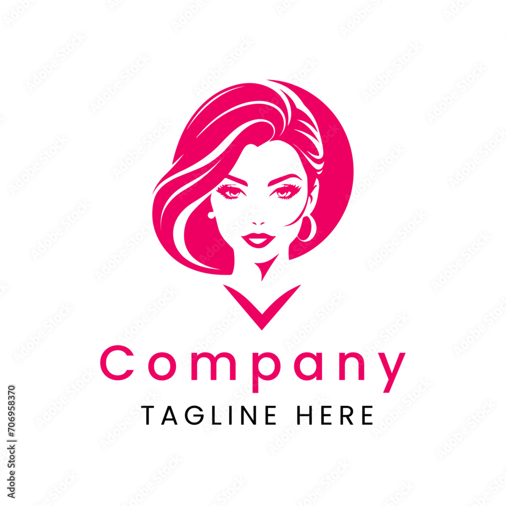 woman face logo template, line art illustration design