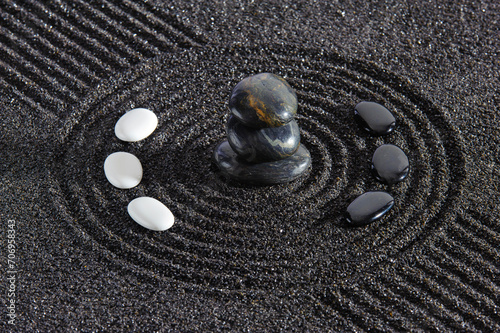 Canvas Print Japanese zen garden with stone in textured sand