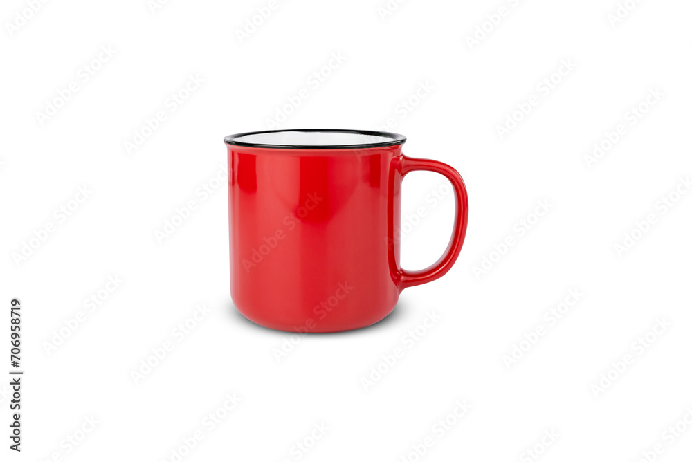 Empty red mug isolated on white background. Close-up. Empty red mug isolated on white background. Close-up.