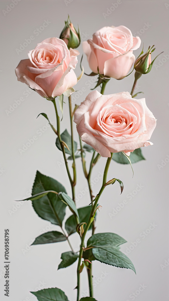 Fototapeta premium Bouquet of pink roses on white background. Studio shot.
