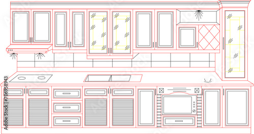 Vector sketch illustration of classic kitchen interior design