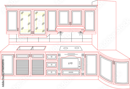 Vector sketch illustration of classic kitchen interior design