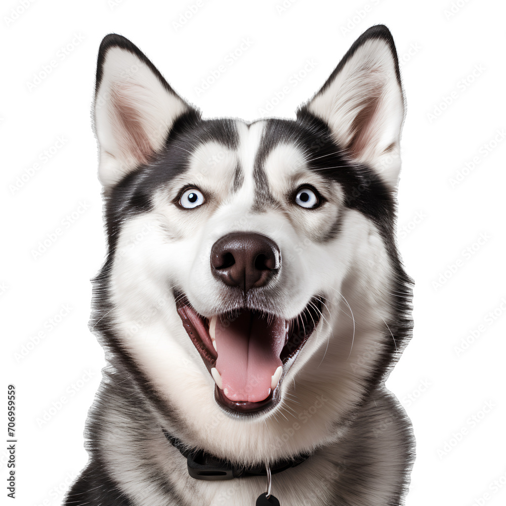 Close-up Siberian Husky dog smile, isolated on transparent background Close-up Siberian Husky dog smile, isolated on transparent background