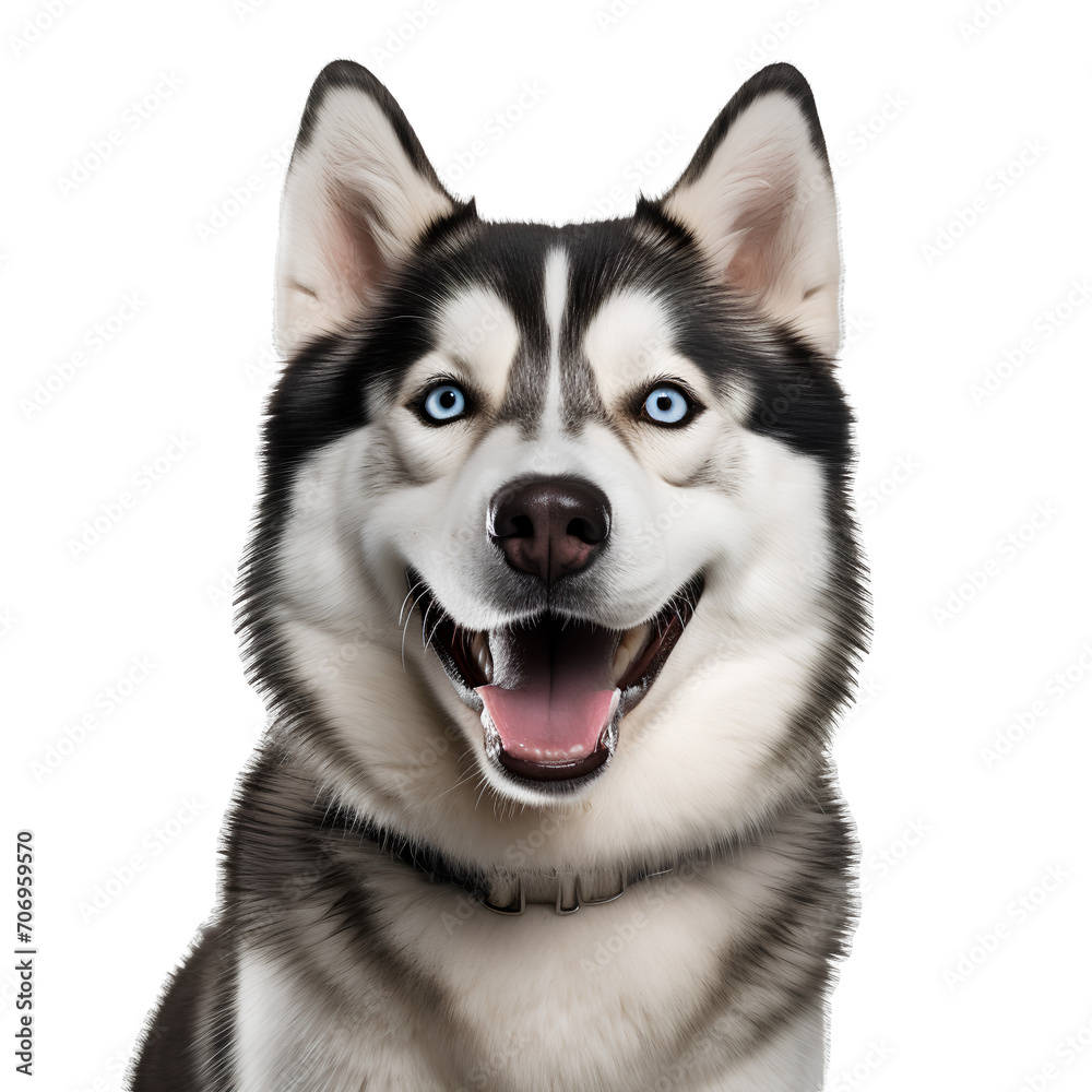 Close-up Siberian Husky dog smile, isolated on transparent background