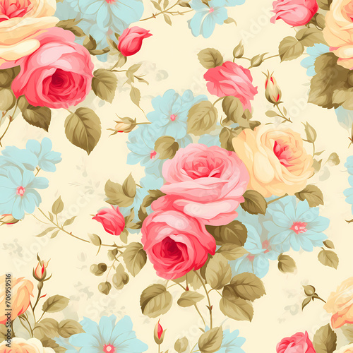 Shabby Chic Roses Seamless Pattern