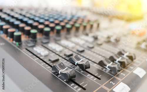 Mixing console in sound recording studio with shallow depth of field. © beerphotographer